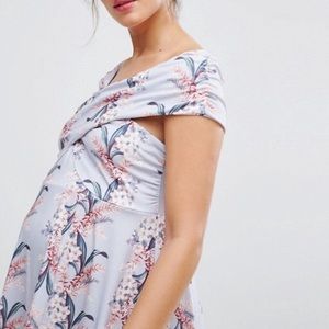 ASOS Wrap Bardot Skater Dress in Floral Print